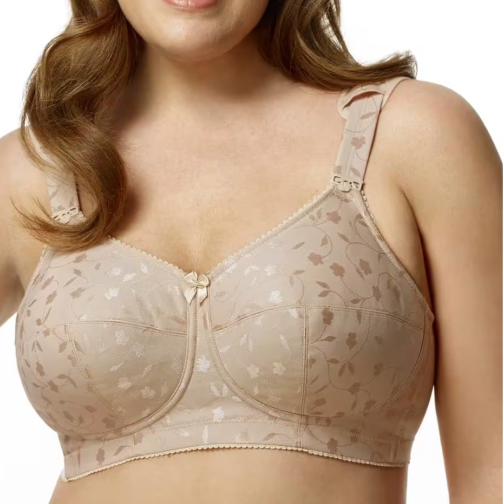 NEW Elila Jacquard Cushion Strap Softcup Bra 1305 Nude with Rose Metal Adjusters